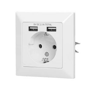 Tomada mista schuko c/ obturadores 2 P+T / 2 USB