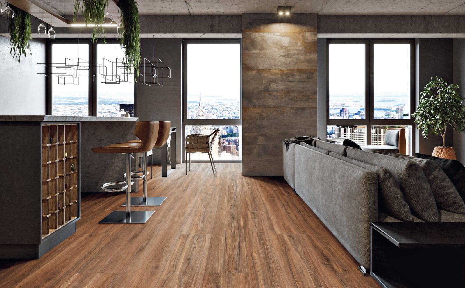 Mosaico Gresart Oak Honey 22,5×90 cm (cx. 1,22 m²) - ambiente