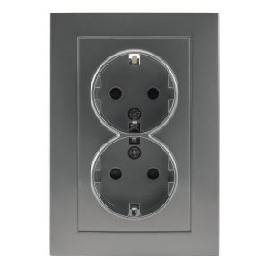 Tomada Dupla Schuko 2×2P+T M2020 Alumínio – Aslo