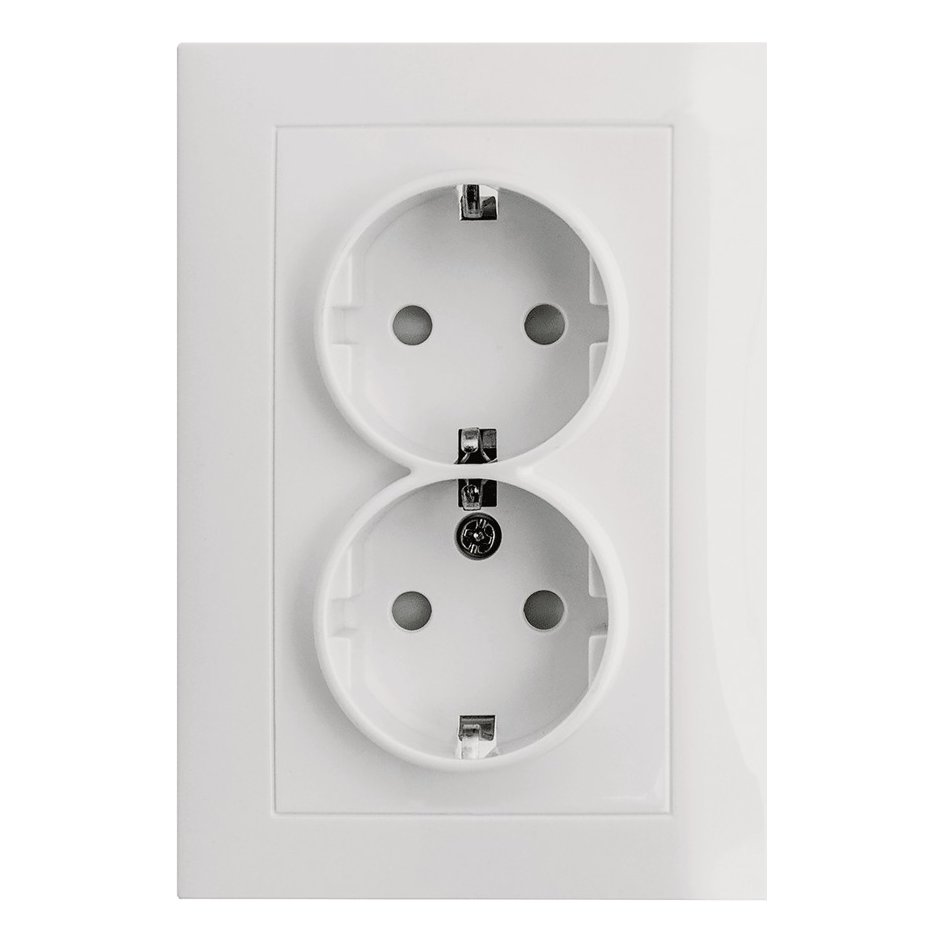 Tomada Dupla Schuko 2×2P+T 16 A com Obturadores Branco – Aslo
