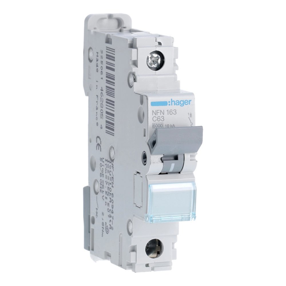 Disjuntor 1P 6/10 kA C-63A NFN163 – Hager