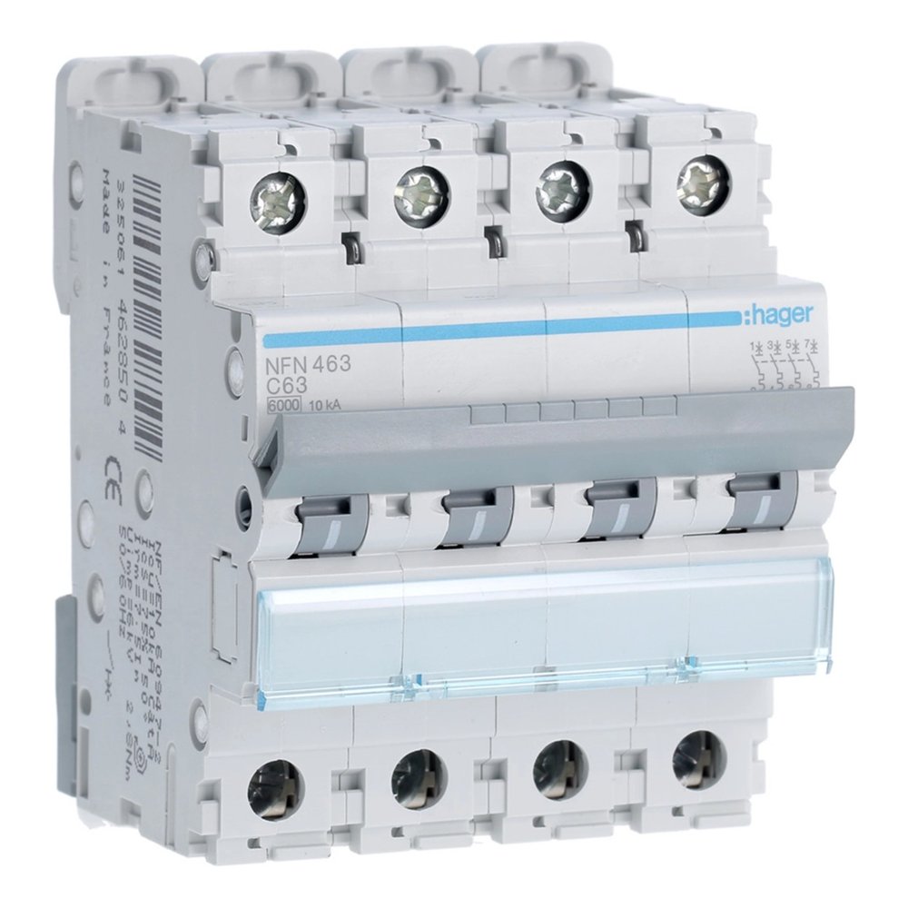 Disjuntor 4P 6/10 kA C-63A 4 Mód. – Hager